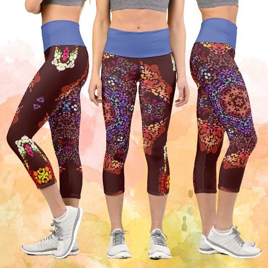 Leggings Capri Dot Mandala Bleu orange et violet