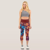Leggings Capri Dot Mandala bleu rouge et orange (Recto)