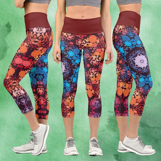 Leggings Capri Dot Mandala bleu rouge et orange