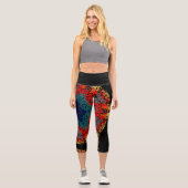 Leggings Capri Dot Mandala Fleur Jaune Bleu et Rouge (Recto)