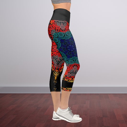 Leggings Capri Dot Mandala Fleur Jaune Bleu et Rouge