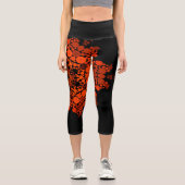 Leggings Capri Dot Mandala Fleur Orange et Noir (Recto)