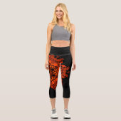Leggings Capri Dot Mandala Fleur Orange et Noir (Recto)