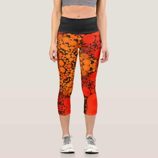 Leggings Capri Dot Mandala Fleur Orange et Noir (Recto)