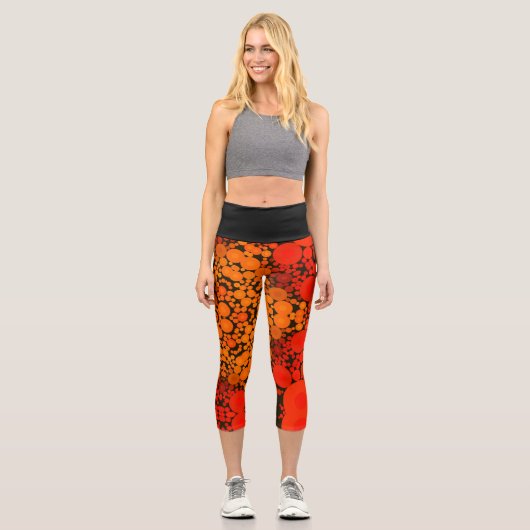 Leggings Capri Dot Mandala Fleur Orange et Noir (Recto)
