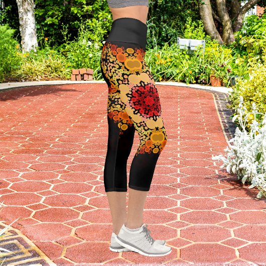 Leggings Capri Dot Mandala Fleur orange jaune et rouge