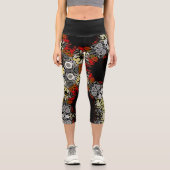 Leggings Capri Dot Mandala Fleur rouge jaune et gris (Recto)