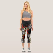 Leggings Capri Dot Mandala Fleur rouge jaune et gris (Recto)