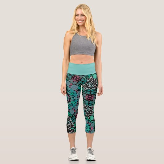 Leggings Capri Dot Mandala Fleur vert bleu et rouge (Recto)