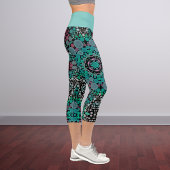 Leggings Capri Dot Mandala Fleur vert bleu et rouge