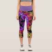 Leggings Capri Dot Mandala Fleur violet orange et jaune (Recto)