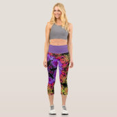 Leggings Capri Dot Mandala Fleur violet orange et jaune (Recto)
