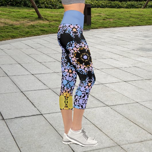 Leggings Capri Dot Mandala Flower bleu et jaune