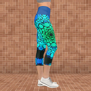 Leggings Capri Dot Mandala Flower bleu et vert