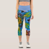 Leggings Capri Dot Mandala Flower bleu jaune et vert (Recto)