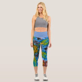 Leggings Capri Dot Mandala Flower bleu jaune et vert (Recto)