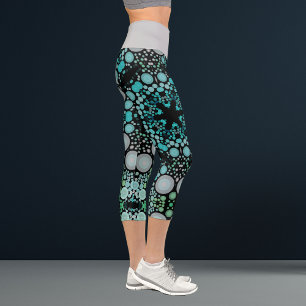 Leggings Capri Dot Mandala Flower bleu vert et gris