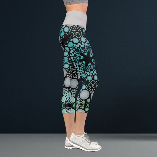 Leggings Capri Dot Mandala Flower bleu vert et gris