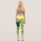 Leggings Capri Dot Mandala Flower bleu vert et jaune (Recto)