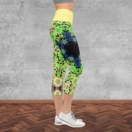 Leggings Capri Dot Mandala Flower bleu vert et jaune