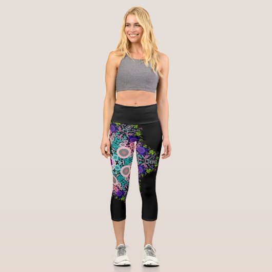 Leggings Capri Dot Mandala Flower bleu vert et rose (Recto)