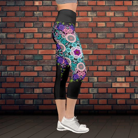 Leggings Capri Dot Mandala Flower bleu vert et rose