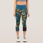 Leggings Capri Dot Mandala Flower Blue Jaune et violet (Recto)