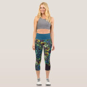 Leggings Capri Dot Mandala Flower Blue Jaune et violet (Recto)