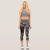 Leggings Capri Dot Mandala Flower Brown et blanc (Recto)