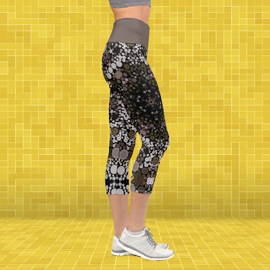 Leggings Capri Dot Mandala Flower Brown et blanc