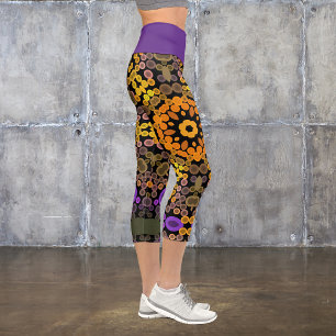 Leggings Capri Dot Mandala Flower Jaune et violet