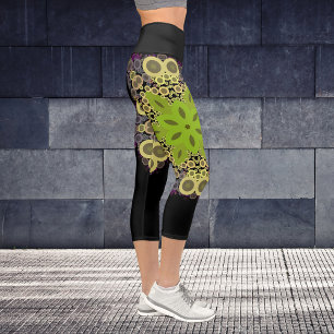 Leggings Capri Dot Mandala Flower vert Jaune et violet