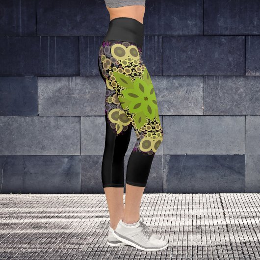 Leggings Capri Dot Mandala Flower vert Jaune et violet