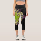 Leggings Capri Dot Mandala Flower vert Jaune et violet (Recto)