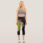 Leggings Capri Dot Mandala Flower vert Jaune et violet (Recto)