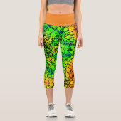 Leggings Capri Dot Mandala Flower vert orange et jaune (Recto)
