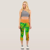 Leggings Capri Dot Mandala Flower vert orange et jaune (Recto)