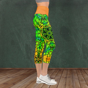 Leggings Capri Dot Mandala Flower vert orange et jaune