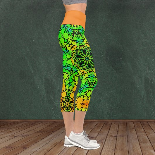 Leggings Capri Dot Mandala Flower vert orange et jaune