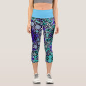 Leggings Capri Dot Mandala Flower violet bleu et blanc (Recto)