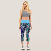 Leggings Capri Dot Mandala Flower violet bleu et blanc (Recto)