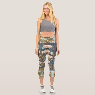 Leggings Capri Dragonflies Water Lilies Marais Art Nouveau
