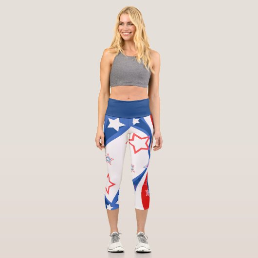 Leggings Capri drapeau américain Abstrait couleurs étoiles & rayu (Recto)