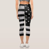 Leggings Capri Drapeau américain Bois rustique Noir Blanc Patriot (Verso)