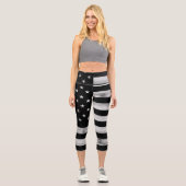 Leggings Capri Drapeau américain Bois rustique Noir Blanc Patriot (Recto)