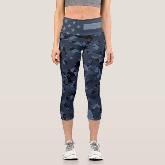 Leggings Capri Drapeau américain Camion de nuit militaire (Recto)