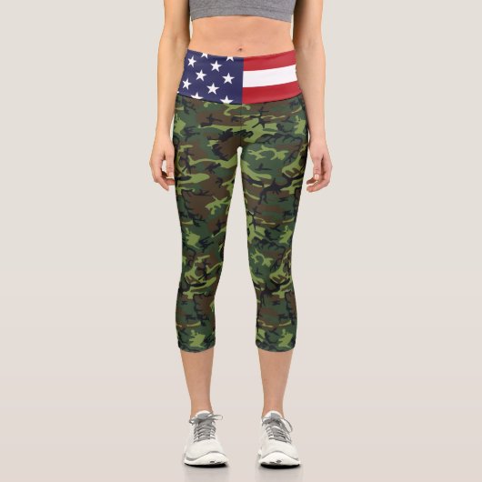 Leggings Capri Drapeau américain Camion vert militaire (Recto)