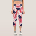 Leggings Capri Drapeau américain Drapeau patriotique Bleu blanc r<br><div class="desc">Montrez votre fierté pour les États-Unis avec ces jambières capri haut de gamme,  confortables et de haute taille,  avec un motif inspiré du drapeau américain.  Ajouter du texte personnalisé,  du monogramme,  etc. pour personnaliser. Parfait pour s'entraîner ou sortir de tout événement patriotique.</div>