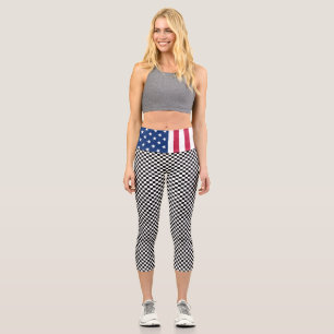 Leggings Capri Drapeau américain patriotique moderne noir blanc À