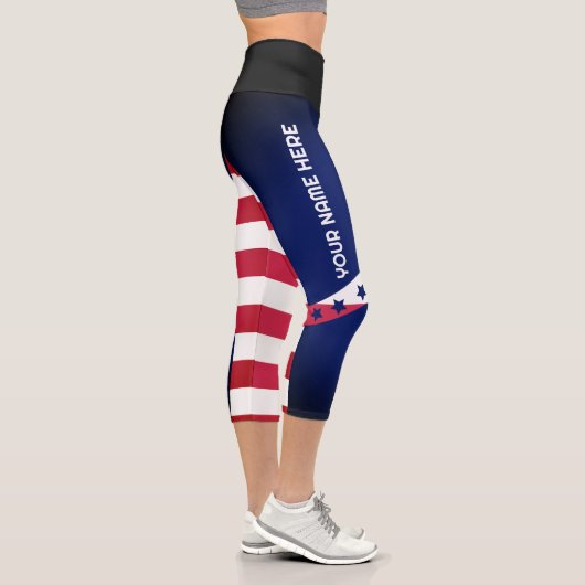Leggings Capri Drapeau Américain Personnalisé 4 Juillet (Droite)